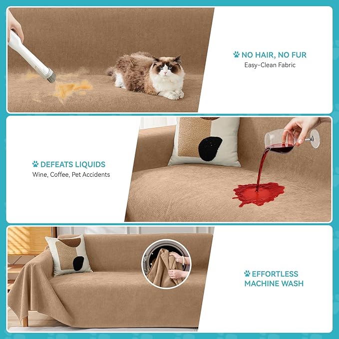 Warmstar Couch Protector from Cat Claws, Waterproof Couch Cover Anti Slip,Couch Cover 3 Cushion Sofa Washable,Anti-Scratch Pet Sofa Cover Heavy Duty,71"X134", Brown - Image 4