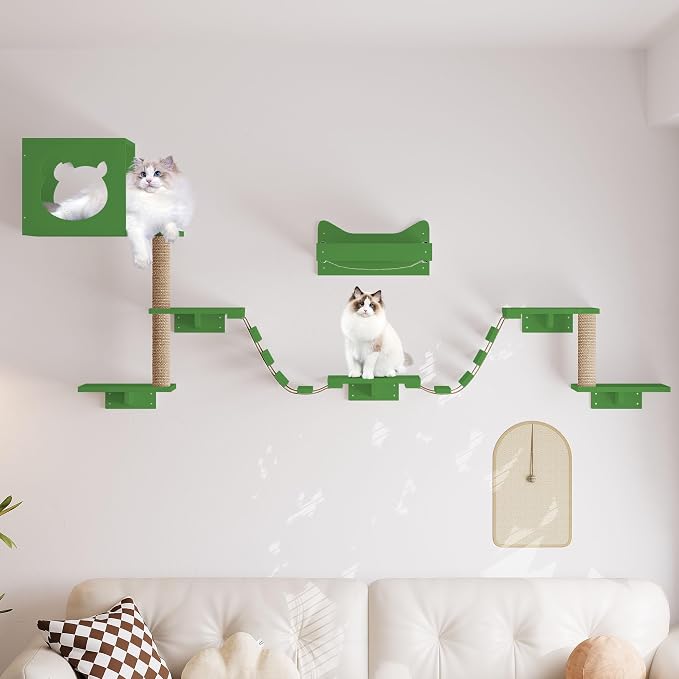 PETKABOO Cat Wall Shelves Cat Wall Furniture with Condo, Hammock, Scratching Pad, Platform and Ladder - Image 8