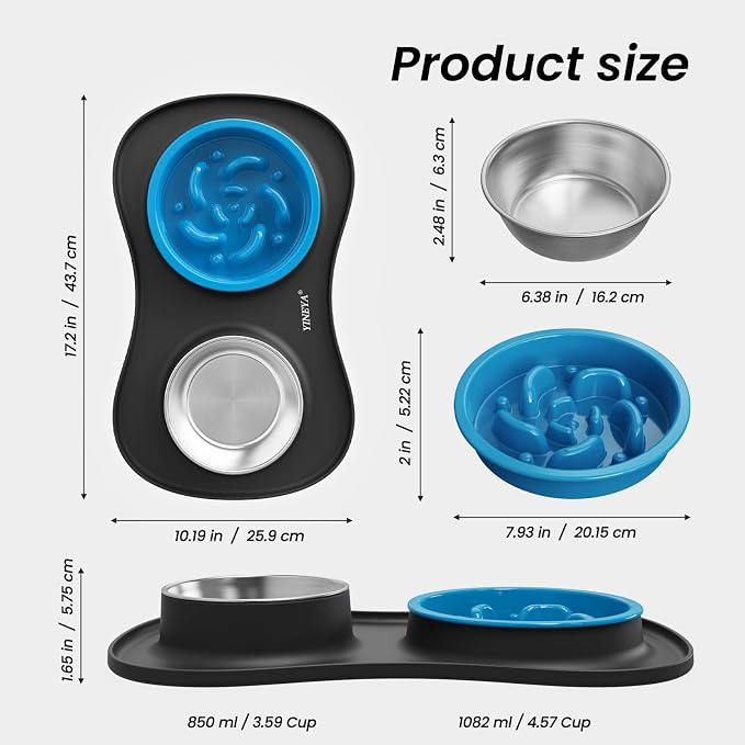 YINEYA 3 in 1 Slow Feeder Dog Bowls,Dog Water Bowl,Cat and Dog Food Bowl | Stainless Steel Dog Bowls with Non-Spill Dog Bowl Mat, Anti-Choking Puppy Bowls, Easy Clean for Large Medium Small Dogs Cats - Image 4