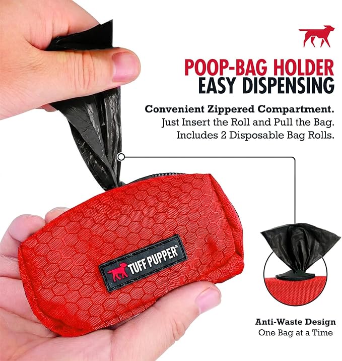 Tuff Pupper Dog Poop Bag Holder | Works with Any Dog Leash | Zippered Waste Bag Dispenser | Waterproof with Rust-Proof Clip | Convenient Lightweight Design | Includes 2 Rolls of Leak-Proof Bags - Image 3