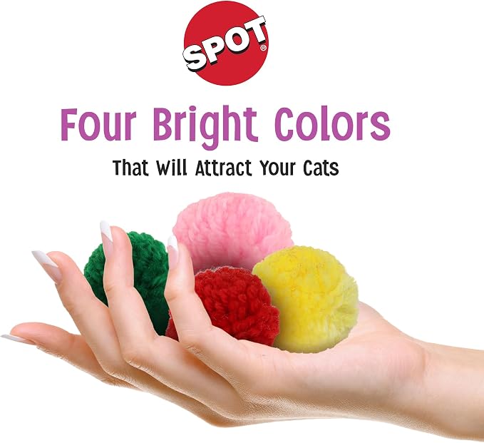 SPOT Wool Pom Poms Cat Toy - Interactive Wool Balls Cat Toy with Catnip for Cats and Kittens to Bite, Swat and Chase - 1.5 inch, 4 pcs (Pack of 2) - Image 8