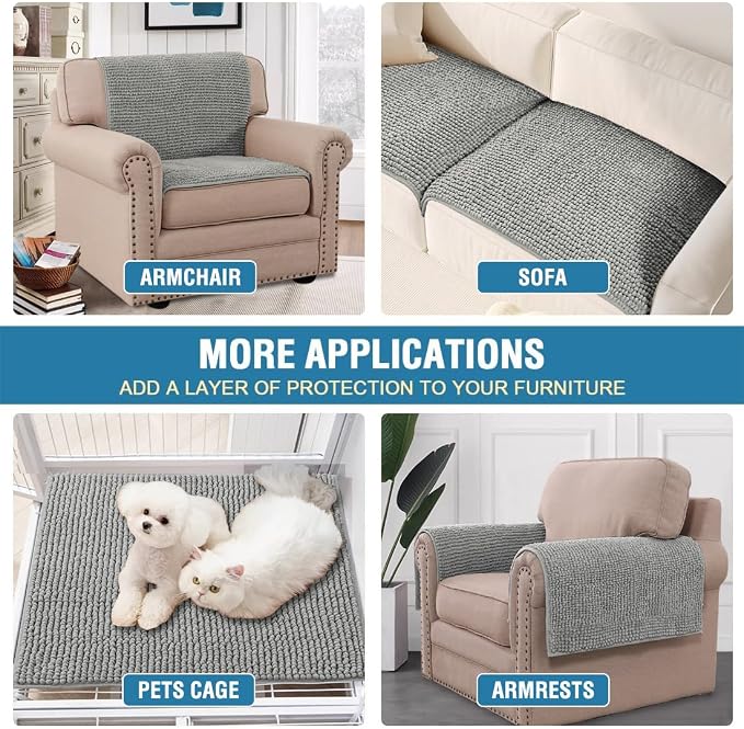 H.VERSAILTEX Plush Chenille Couch Armrest Cover 2 Packs Thick and Soft Sofa Covers Furniture Protector Cover for Pets (27.5" x 27.5", Dove) - Image 5