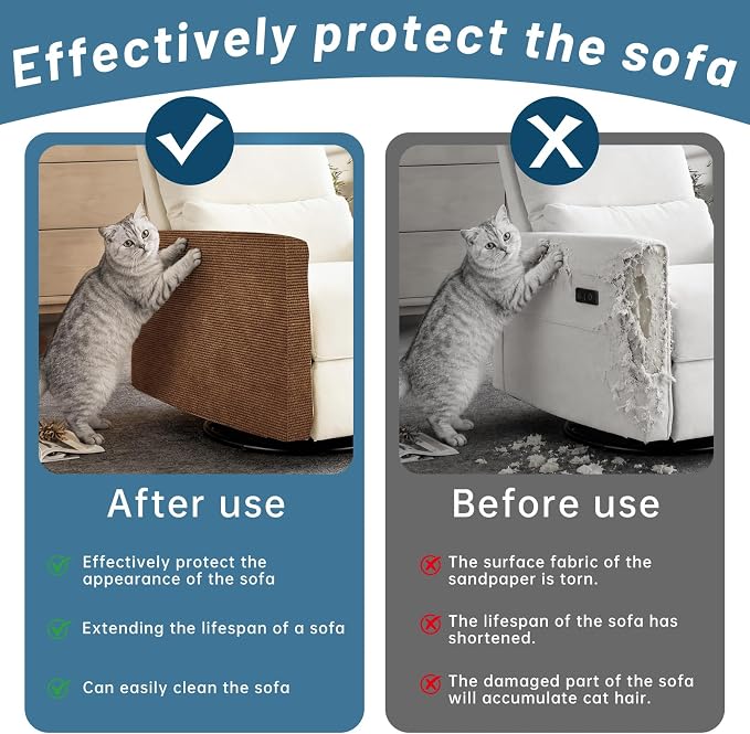 cat Scratch Furniture Protector (Brown, 78.7x15.8Inch) | Self-Adhesive , Trimmable , Anti-Scratch for Couch & Carpet Corners,Protects Furniture from Indoor Cats - Image 3
