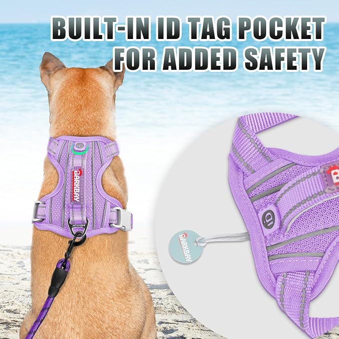 BARKBAY No Pull Dog Harness Large Reflective Dog Harness with Front Clip and Easy Control Handle for Walking Training Running with ID tag Pocket(Violet Purple,S) - Image 2