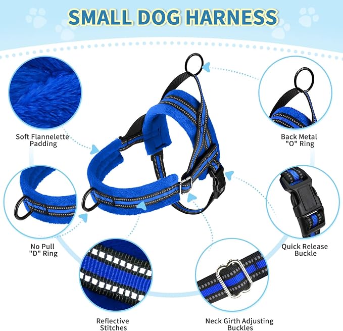 Lukovee Small Dog Harness and Leash Set, No Pull Soft Padded Vest | Both Neck & Chest Adjustable, Reflective, Puppy Harness with 4ft Lightweight Anti-Twist Dog Leash for Small Dogs (Blue, M) - Image 2