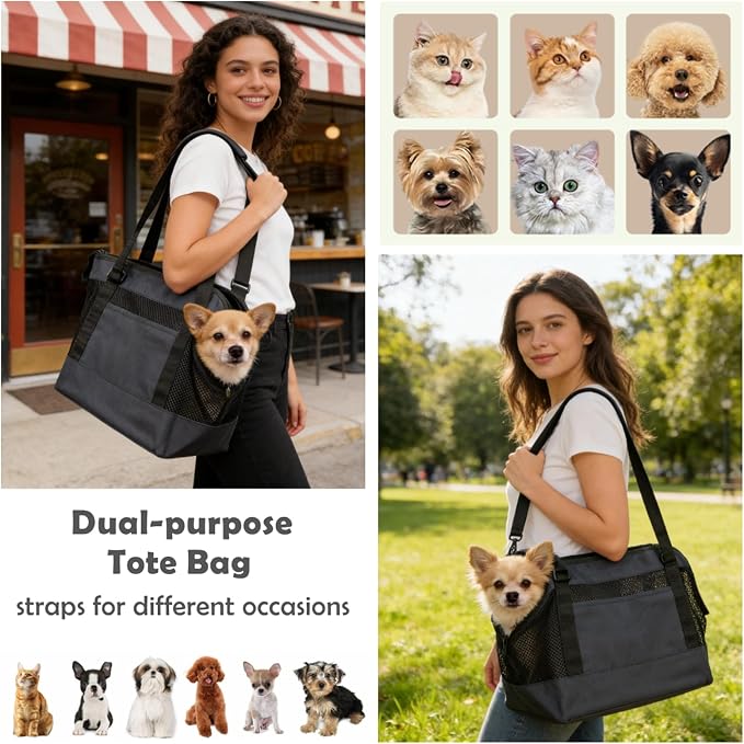 Dog Purse Carrier for Small Dogs with Pocket,Dog Carriers Soft Sided,Pet Carrier Purse for Puppy and Cats Up to16 lbs,Dogs and Puppies Tote Bag Carrier,Collapsible Travel Puppy Carrier - Image 3