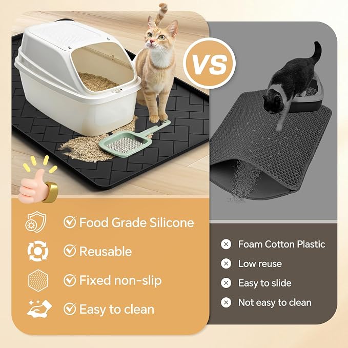 Silicone Cat Litter Mat for litter box Large 34" X 22"-Easy to Clean Cat Litter Trapping Mat, Waterproof, urine-proof and non-slip to keep the floor clean and tidy（Black） - Image 3