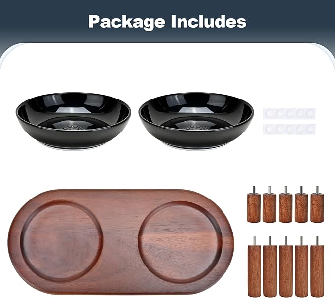 SPUNKYJUNKY Extra Wide Elevated Ceramic Cat Bowl with Acacia Wood Stand Whisker Friendly (Cat Paw Pattern, Black) - Image 7