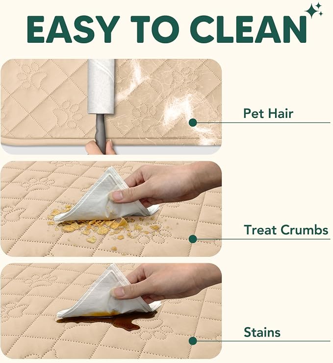 PAWFINITY Waterproof Couch Covers for Dogs, Pet Blanket for Sofa Washable | Paw Print Quilted, Hair Resistant, Anti Cat Scratch, Pee Proof Furniture Protector for 3 Seat Sofa and Bed, 30x80 Inch, Beige - Image 3