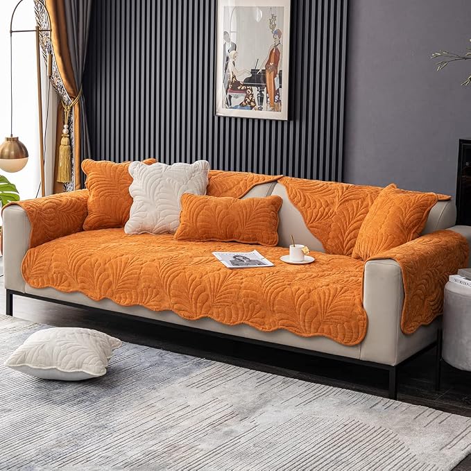 Couch Covers Plush Quilted Sofa Covers for Sectional Sofa Washable | Palm Leaves Couch Cover Chenille Non Slip Sofa Covers Soft Sofa Slipcover Furniture Protector for Pets Kids Children Dogs Cat - Image 4