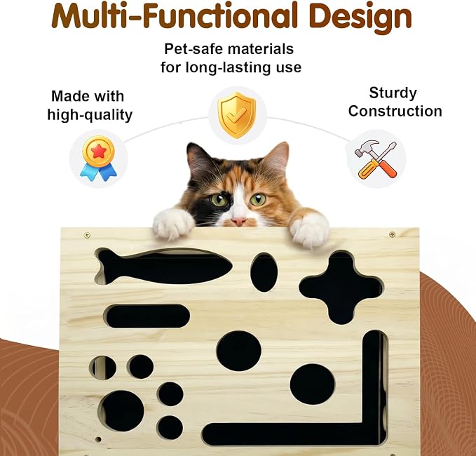 2026 NEW Cat Nail File Scratcher, Cat Scratch Puzzle Enrichment Box with Sandpaper for Cat Claw Care, Stress-Free Trimming Nails, Puzzle Feeder Cat Toys Interactive for Indoor Cats (No Bell Balls) - Image 4