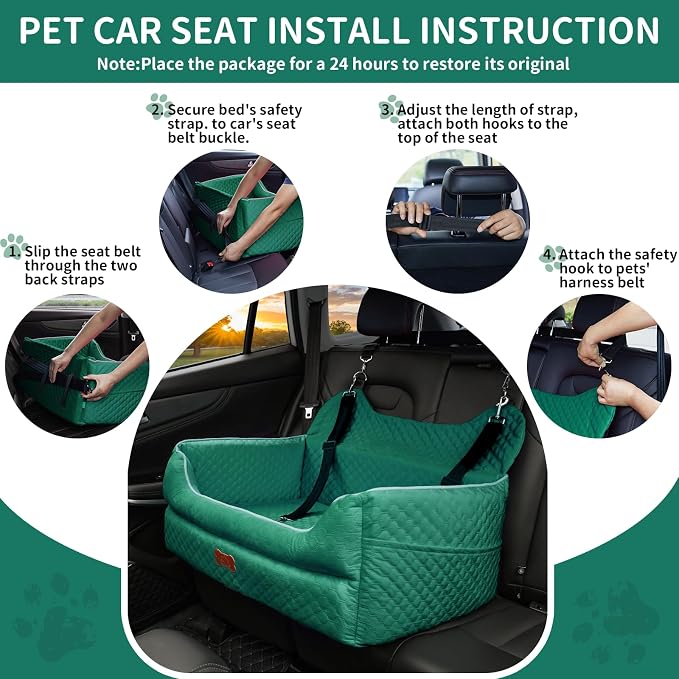 Dog Car Seat for Medium & Large Dogs Up to 55 lbs or 2 Small Dogs, Green | Memory Foam Elevated Booster Seat with Safety Belts, 4-Inch Thick Cushion, Storage Pockets and Removable Washable Cover - Image 5