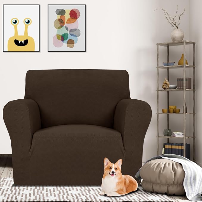 MAXIJIN Chair Covers for Living Room 1 Piece Stretch Sofa Chair Slipcovers with Arms (31"-46") Furniture Protector for Dog Pet Couch Armchair Cover (Chair, Diamond Pattern Coffee) - Image 2
