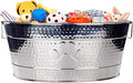 BREKX Stainless Steel Indestructible Dog Toy Bin - Pet Storage Bin with Handles, Large Organizer Storage Basket for Pet Toys, Blankets, Leashes - Pawprint Design Home Decor (Silver - 25 Quart) by BREKX