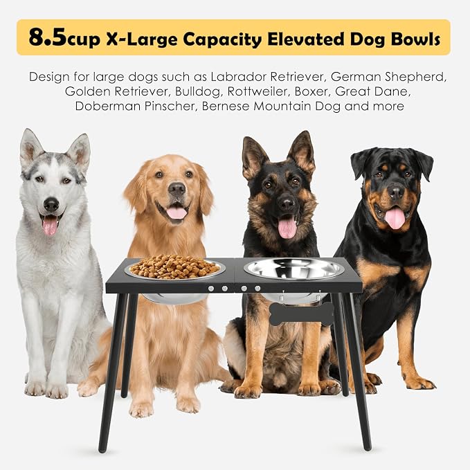 Metal Raised Dog Bowl Stand for Extra Large & Large, Dogs Food & Water Bowls 15" Tall,with Sprill Proof Mat, Raised Stand (70OZ-Stainless Steel Dog Bowls, Mat-20x31) - Image 2