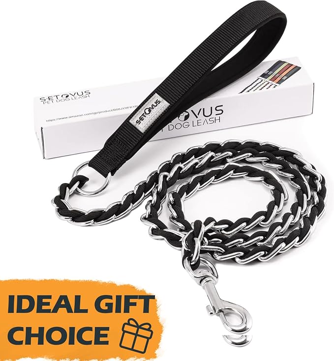 Chain Dog Leash Chew Proof Metal Leash for Medium Large Dogs, Chain Link Dog Leash Anti Chew 5.2FT Strong Anti Bite Dog Leash Comfortable Soft Padded Handle Black 3.0 | Three Sizes 7.25FT/5.2FT/4FT, Woven From Nylon Rope And Chain, Durable And Bite-Res... - Image 9