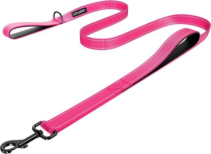 Dog Leash 5ft Long,Double Handle Dog Leash for Control Training | Heavy Duty Dog Leads with Traffic Padded Handles, Reflective Leashes for Small Medium Large Dogs(5ft, Hotpink) by LIEVUIKEN