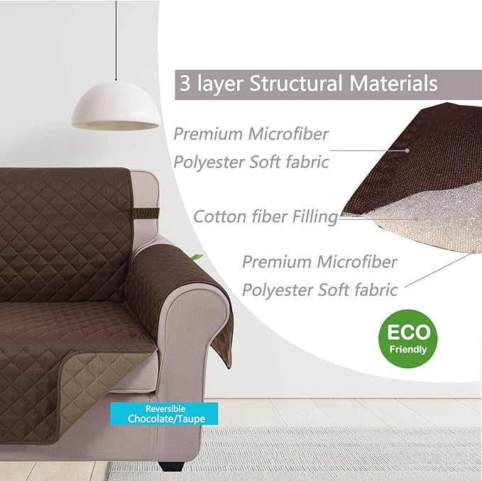 U-NICE HOME Loveseat Sofa Cover for 2 Cushion Couch, Chocolate/Taupe | 54''Oversized Loveseat Cover Washable, Pet Friendly, Elastic Straps, Water Repellent, Furniture Protector for 2 Cushion - Image 4