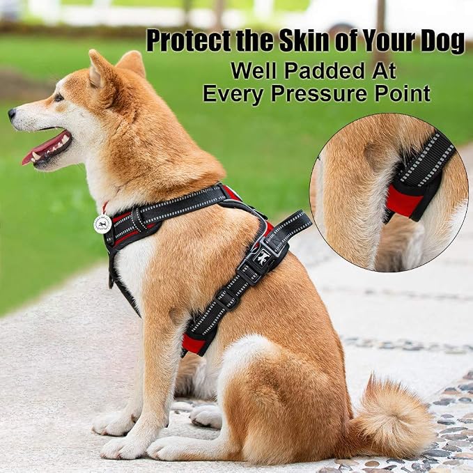 PoyPet No Pull Dog Harness Medium, Reflective Vest with Front Clip & Handle | Easy On/Off, No Choke, Adjustable, 2 Leash D-rings, Soft Padded, Breathable, Oxford, for Walking Training, M, Red - Image 4