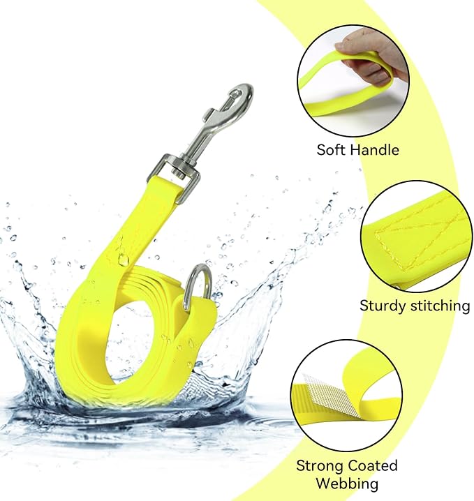 Waterproof Dog Leash, 5/6 FT Durable Odor-Proof Dog Leashes with Strong Metal Hooks Fits Small Medium or Large Dogs (Yellow, 6FT - 1 inch Width) - Image 2