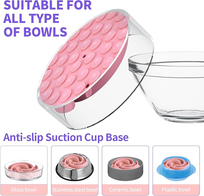 Slow Feeder Dog Bowls Insert, Bestalk Soft Silicone Slow Eating Feeder Insert with Suction Cups for Small, Medium and Large Dogs, Fit into Basic and Elevated Dog Bowls, Pink - Image 7