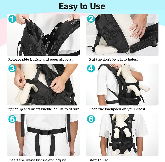 Pawaboo Pet Front Carrier Backpacks for Small Medium Dogs | Legs Out Easy-fit,Adjustable Straps,Hands-free,for Travel Hiking Cycling Camping AA-Black L - Image 3