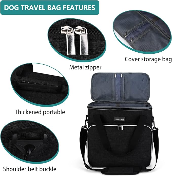 BAGLHER Dog Travel Bag, Pet Travel Bag (ALL Pet Travel Supplies), With 2 Pet Food Containers and 2 Collapsible Silicone Bowls; Essential Kits for Travel Black - Image 4