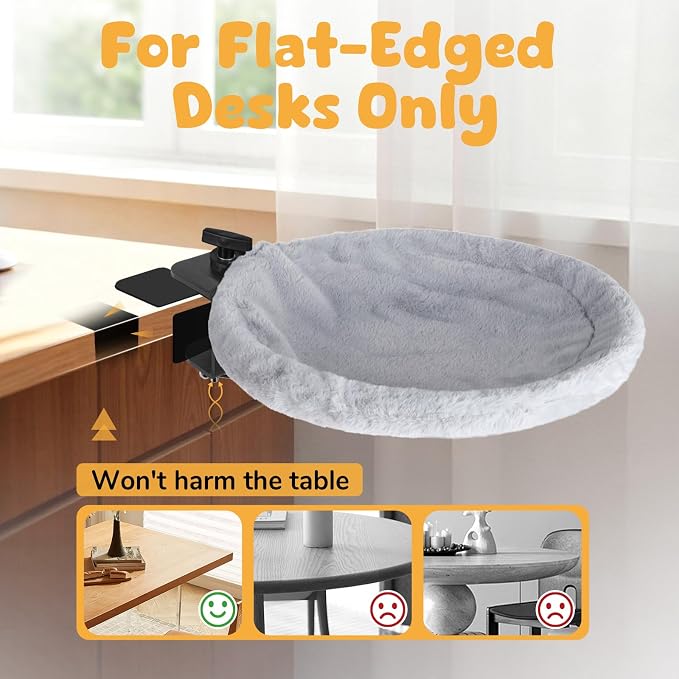 Topmart Cat Desk Bed with 360° Rotating,Cat Hammock with 2 Washable Pads | Easy to Install, Kittens Bed for Desk Attachment for Home Office,Up to 45LBS, Grey & Black - Image 6
