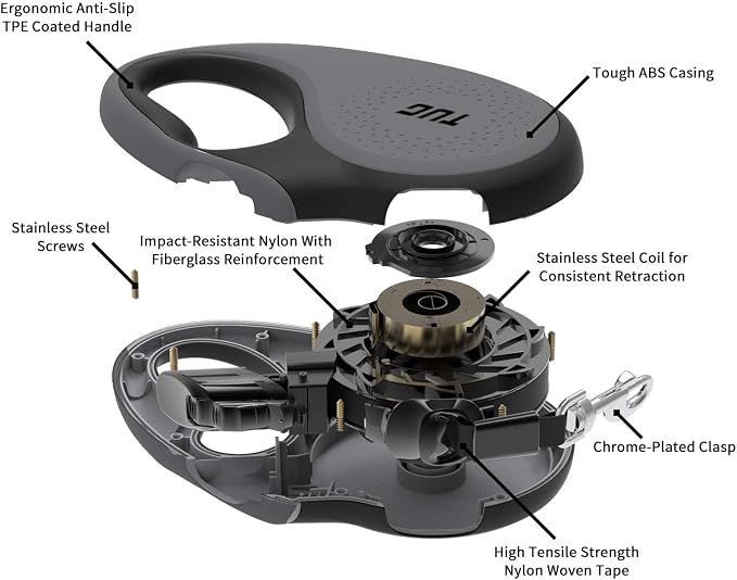 TUG Original Retractable Dog Leash, 16 ft (Medium, Grey) | 360° Tangle-Free Retraction, 16 ft Tape, Quick Thumb Lock, Anti-Slip Handle, For Dogs Under 55 lbs - Image 2