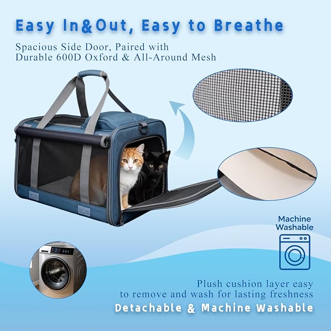 Pet Carrier for Medium-Small Cats, Collapsible Cat Carrier and Soft-Sided Pet Carrier for Medium Big Cats and Puppy Up to 17lbs, 2-Way Entry with Privacy Cover, Travel Bag L18.9”X11.42”X11.42” - Image 7