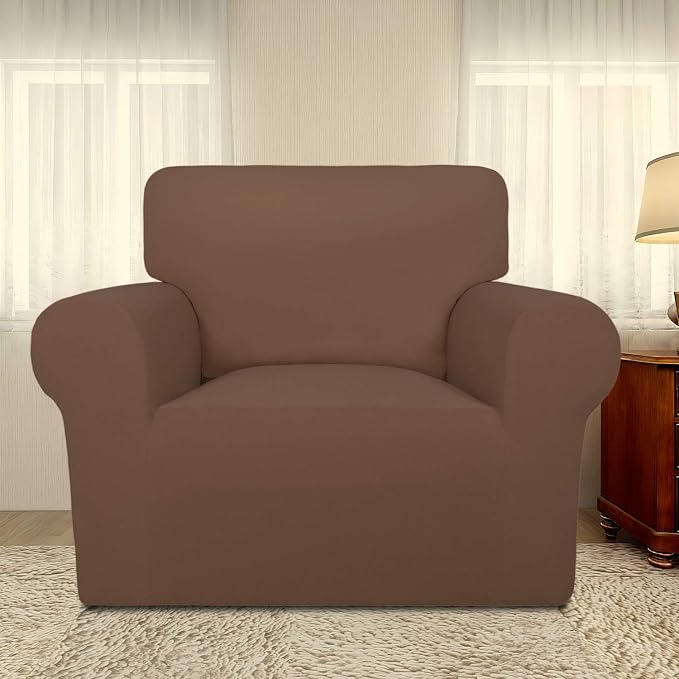 PureFit Super Stretch Chair Covers Fleece Couch Covers for Sofa Brown | 1-Piece Spandex Couch Cover Soft Couch Protector, Sofa Cover Washable with Non Skid Foam and Elastic Bottom for Kids, Dogs - Image 2