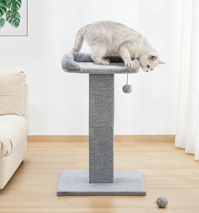 Made4Pets 32" Carpet Cat Scratching Post with Bed for Indoor Cats, Grey | Carpet Cat Scratcher, Raised Perch with Removable Washable Cover, Wide Base, Hanging Ball, Compact Indoor Design - Image 8