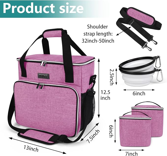 BAGLHER Dog Travel Bag, Pet Travel Bag (ALL Pet Travel Supplies), With 2 Pet Food Containers and 2 Collapsible Silicone Bowls; Essential Kits for Pet Travel Pink - Image 3