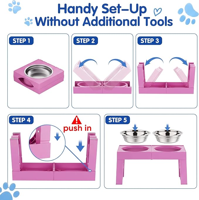 XIAZ Elevated Dog Bowls Large Breed Raised Dogs Bowl Stand Large/Medium Sized Dog Stainless Steel Food Water Bowl Stands 5 Heights Adjustable 9/11/12/14in Pet Feeder Dish Station - Image 8
