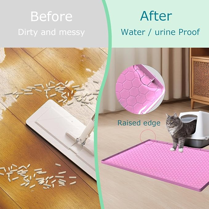 Cat Litter Mat, Silicone Large Cat Mat for Litter Box - 34x22 in, Waterproof & Non-Slip, Durable & Easy Clean, Pink - Image 5