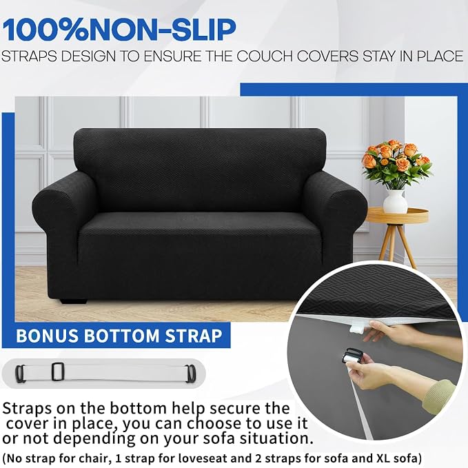 XINEAGE Stretch Jacquard Sofa Cover, Non Slip Sofa Slipcover for Dog | High-Stretch Fabric. Wear-Resistant, Pet Friendly. Easy Install & Washable for Living Rooms, Offices.Classic Black - Image 7