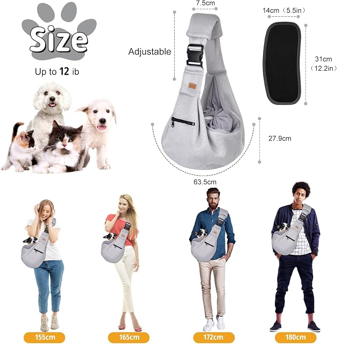 CUBY Dog and Cat Sling Carrier - Hands Free Breathable Mesh Small Dog Sling Carrier-Soft Pouch and Tote Design-Suitable for Puppy, Small Dog Cat Pets Carriers Sling Outdoor(Grey-Mesh,Adjust Strap 2.0) - Image 8