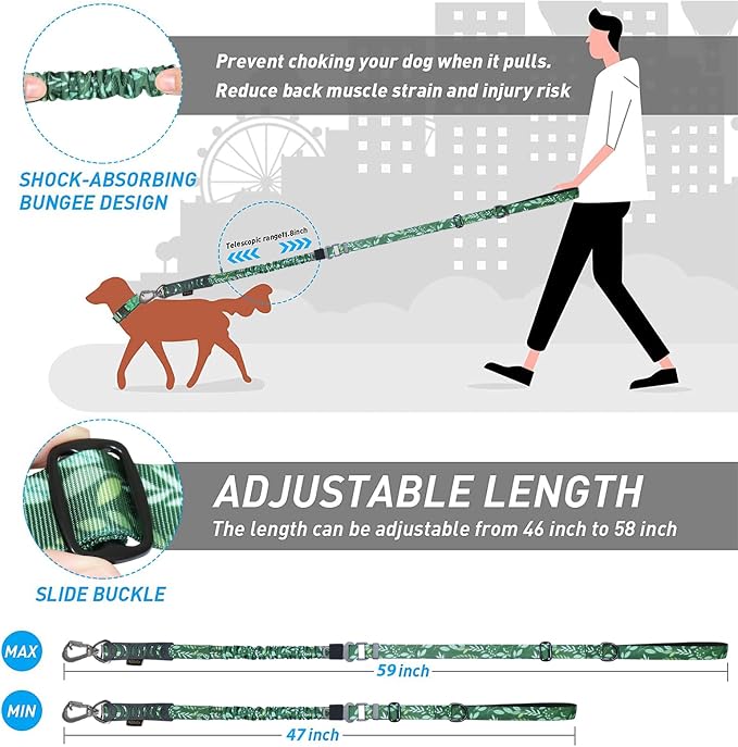 Hotsky Tactical Bungee Shock Absorbing No Pull Dog Leash,Leaves,4-6FT | Heavy Duty for Medium Large Dogs That Pull up to 660 lb,with Padded Double Handle ＆ Car Seatbelt,360°Rotating Locking Clasp - Image 6