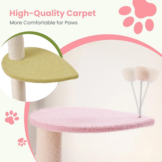 Max & Marlow 95-108" Floor to Ceiling Adjustable Cat Tree, Pink | 4 climbing platforms, sisal scratching post, Space Saving, Stable Tension Pole, Tower for indoor cats - Image 5