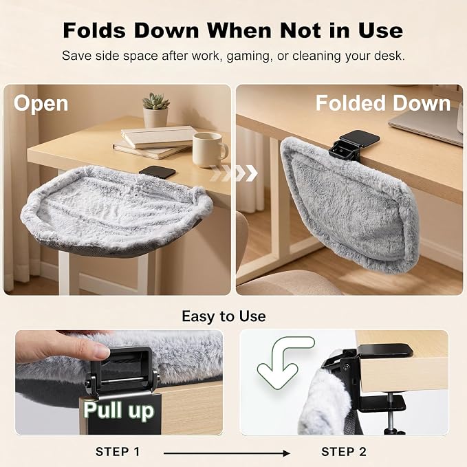 Cat Desk Bed, Clamp-On Desk Hammock, 40 lb, Fits 0.78-2.95 in | Gray faux rabbit fur bed for work or gaming desks not for glass desktops removable machine washable cover - Image 6