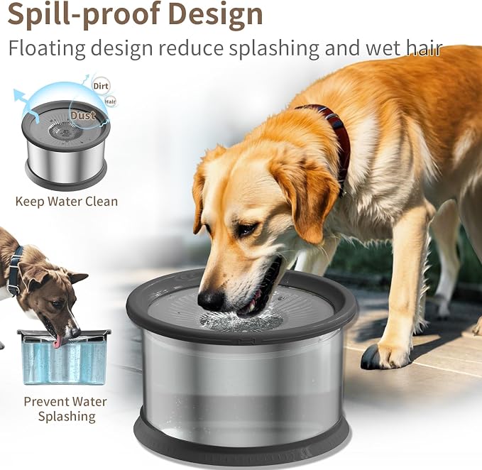 6.5L Dog Water Bowl No Spill 1.6 Gallon Stainless Steel Water Bowl with 4 Filters for Dogs 220oz Large Capacity No Splash Slow Drinking Feeder with Anti-Slip Mat for Messy Drinkers - Image 4