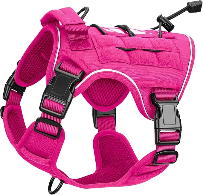 Heavy-Duty Tactical Dog Harness for Large Dogs, No Pull Adjustable Reflective Pet Vest with Molle System, K9 Military-Grade Control for Service Training, Outdoor & 10+ Breeds, Hot Pink, Small by Bruvoalon
