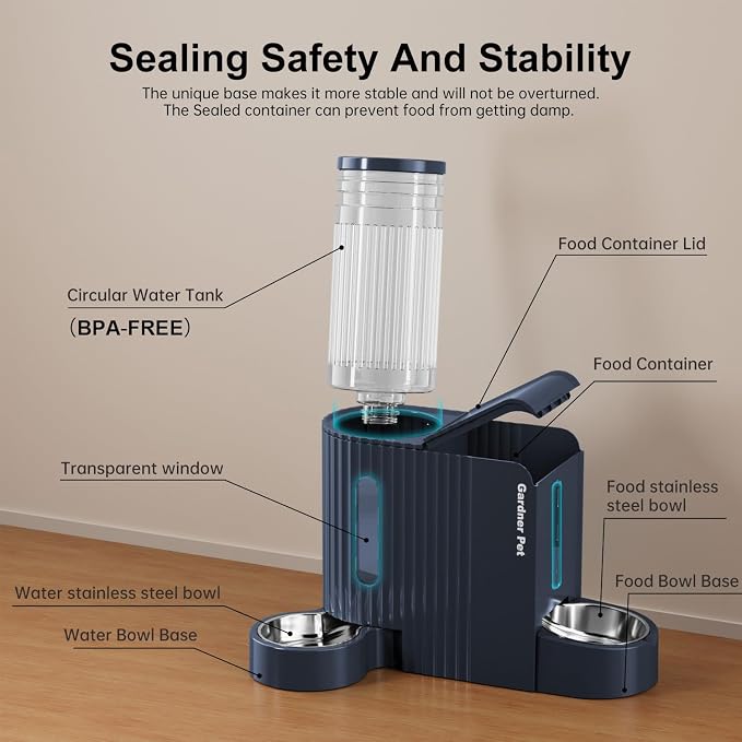 Gardner Pet Gravity Cat Food Feeder and Water Dispenser Stainless Steel Bowls Two-in-One Set Large Capacity Automatic Feeder for Pets Dogs, Puppies, Kittens-(0.8 Gallons x 2) - Image 8