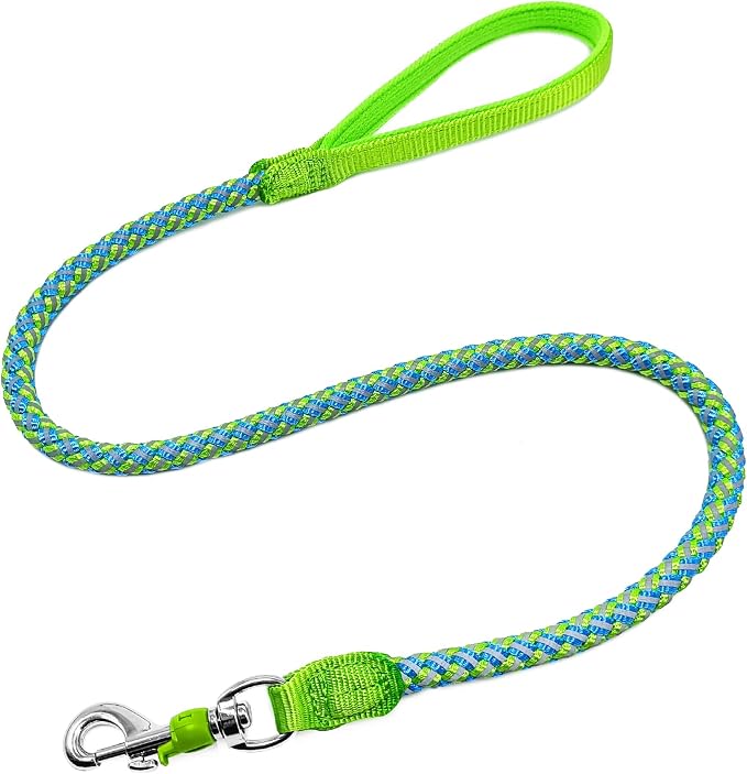 Reflective Dog Leash 2/3/4/6/10ft Braided 1/2" Strong Nylon Rope | 3FT Dog Leash for Large Medium Small Dogs Walking Training Leads- Green by Mycicy