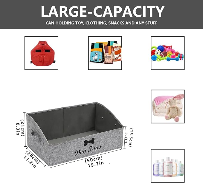 Morezi Linen-cotton blend dog toy basket and dog toy box, dog toy basket storage - Perfect for organizing pet toys, blankets, leashes, chew toys - Snow Grey - Dog - Image 3