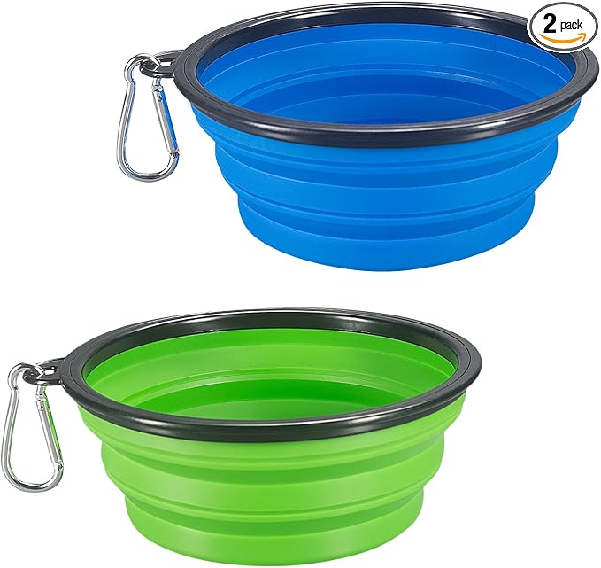 Comsun 2-Pack Extra Large Size Collapsible Dog Bowl, Foldable Bowls for Dog | Expandable Cup Dish for Pet Cat Food Water Feeding Portable Travel Bowl Blue and Green by COMSUN