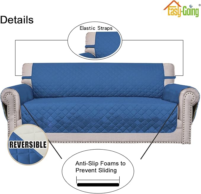Easy-Going Reversible Couch Cover, Oversized Chair, Blue/Ivory | Machine Washable Slipcover For Dogs, Water Resistant Furniture Mat For Living Room, Non-Slip Sofa Cover, Pet Friendly - Image 3