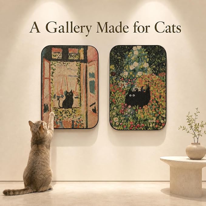 2 Pack Cat Wall Scratcher, Art Cat Scratching Board for Cats | Wall Mounted Cat Scratch Pad, Water-Based Ink, Hook&Loop Strips, Floor or Wall Use, 16.7x11x1 Inch, Window & Garden - Image 6