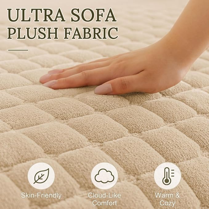 Smiry Velvet Couch Cover for Dogs, Non Slip Soft Sofa Protector for Pets | Washable Sofa Cover for Cats, Cozy Furniture Protector Against Pet Hair, Scratches, Fits Sectional Sofa(Khaki, 36"x88") - Image 4