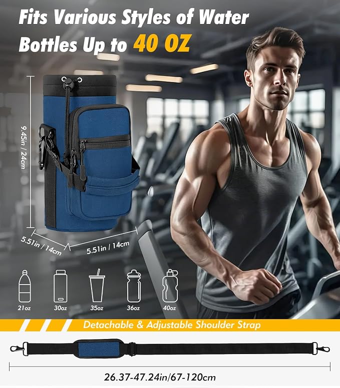 Nuovoware Magnetic Gym Bag, 40oz, Water Bottle Carrier Holder, Indigo | Adjustable Shoulder Strap, Magnets Magnetic Gym Bag, Bottle Pouch Sling, 2 Pocket, Neoprene Organizer Sleeve - Image 4